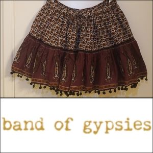 Band Of Gypsies Boho Burgundy Pom Fringe Skirt.